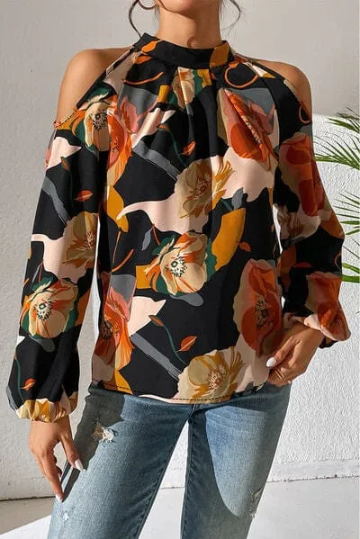 Floral Cold Shoulder Balloon Sleeve Blouse sold by Unique Kulture product image thumbnail 2