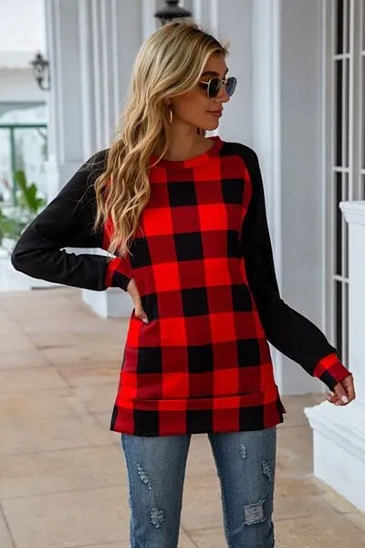 Plaid Round Neck Long Sleeve T-Shirt sold by Unique Kulture product image thumbnail 4