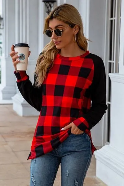 Plaid Round Neck Long Sleeve T-Shirt sold by Unique Kulture product image thumbnail 5