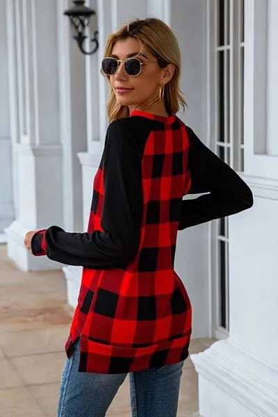 Plaid Round Neck Long Sleeve T-Shirt sold by Unique Kulture product image thumbnail 2