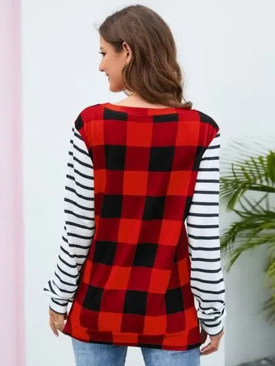Plaid Striped Round Neck Long Sleeve T-Shirt sold by Unique Kulture product image thumbnail 2