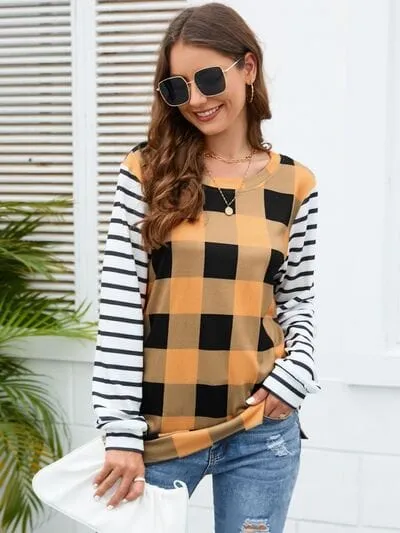 Plaid Striped Round Neck Long Sleeve T-Shirt sold by Unique Kulture product image thumbnail 4