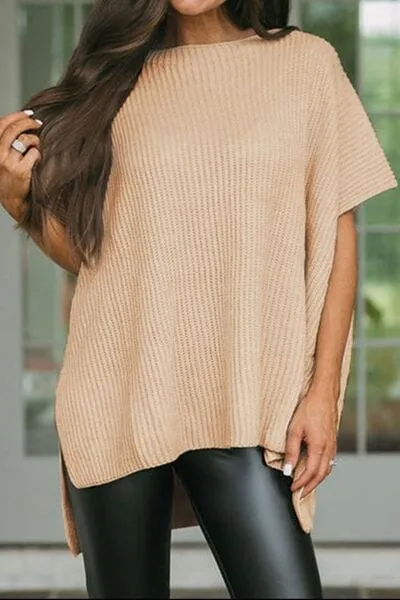 Waffle-Knit Slit Short Sleeve Sweater sold by Unique Kulture product image thumbnail 3