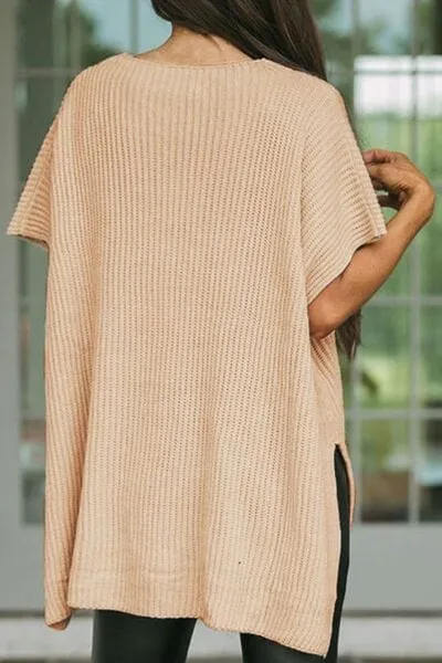 Waffle-Knit Slit Short Sleeve Sweater sold by Unique Kulture product image thumbnail 2