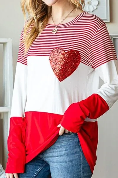 Striped Heart Sequin Long Sleeve T-Shirt sold by Unique Kulture product image thumbnail 4