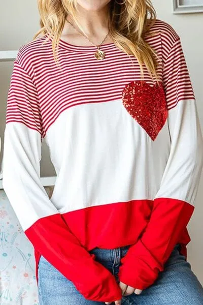 Striped Heart Sequin Long Sleeve T-Shirt sold by Unique Kulture product image thumbnail 3