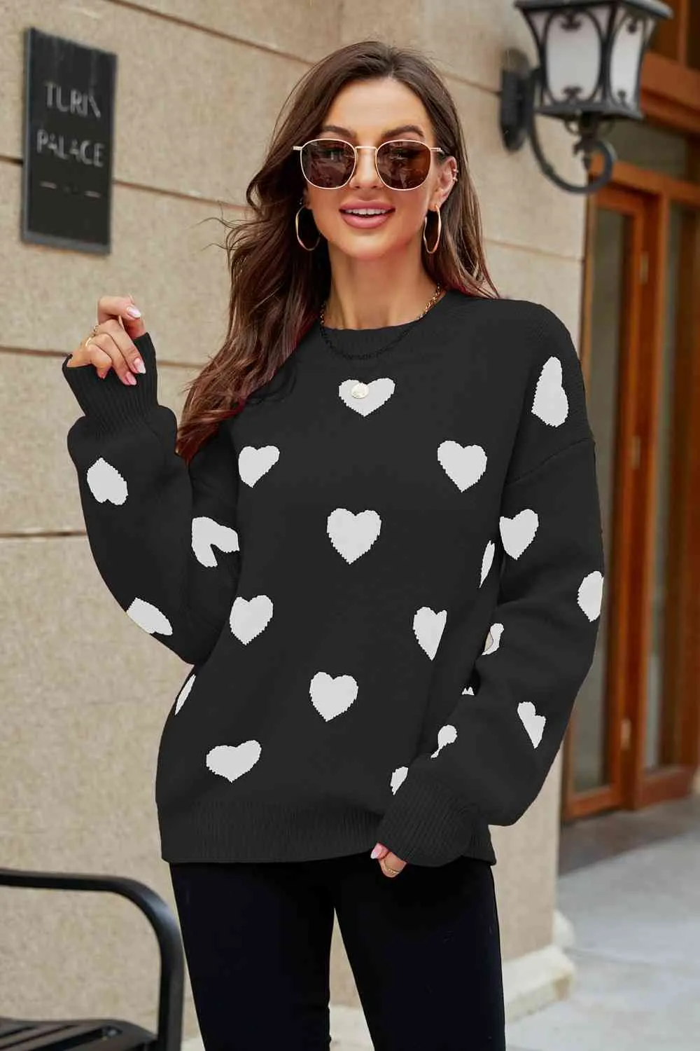 Woven Right Heart Pattern Lantern Sleeve Round Neck Tunic Sweater sold by Unique Kulture product image thumbnail 5