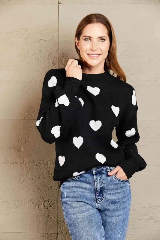 Woven Right Heart Pattern Lantern Sleeve Round Neck Tunic Sweater sold by Unique Kulture