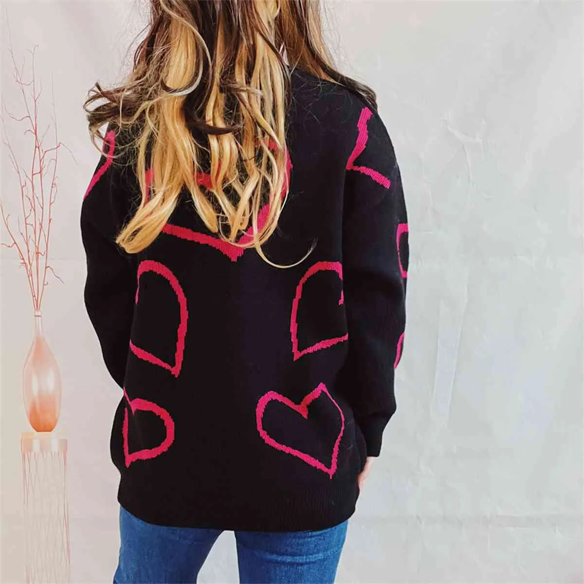 Heart Pattern Long Sleeve Sweater sold by Unique Kulture product image thumbnail 2