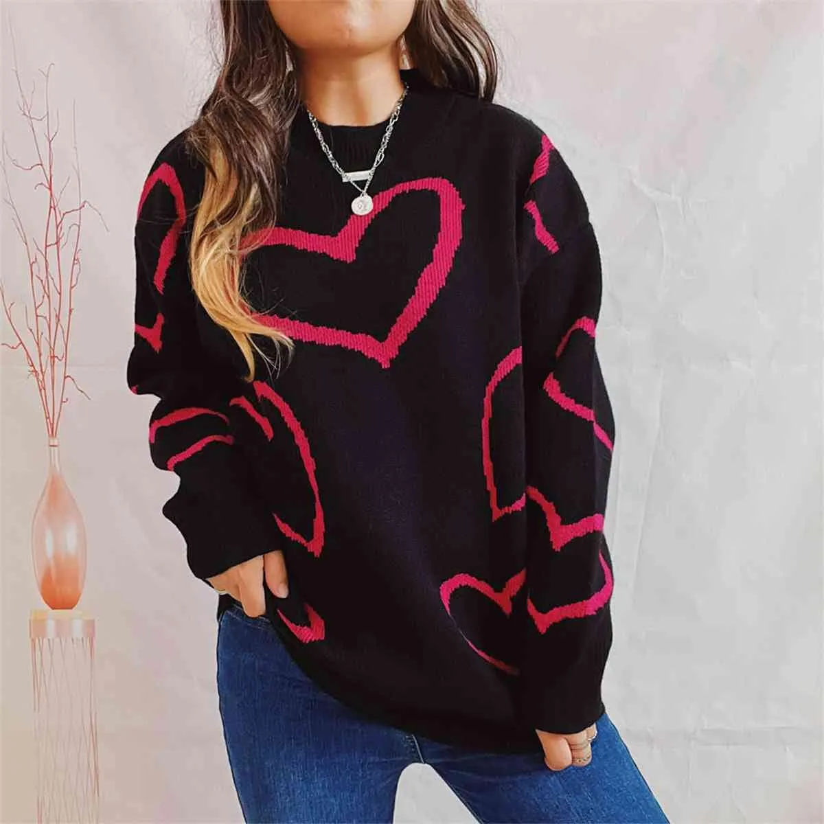 Heart Pattern Long Sleeve Sweater sold by Unique Kulture