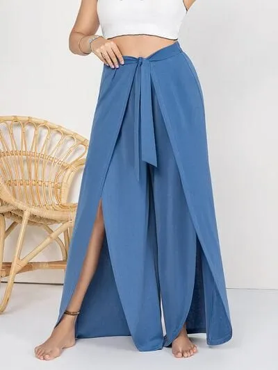 Plus Size Tied Slit Wide Leg Pants sold by Unique Kulture product image thumbnail 4