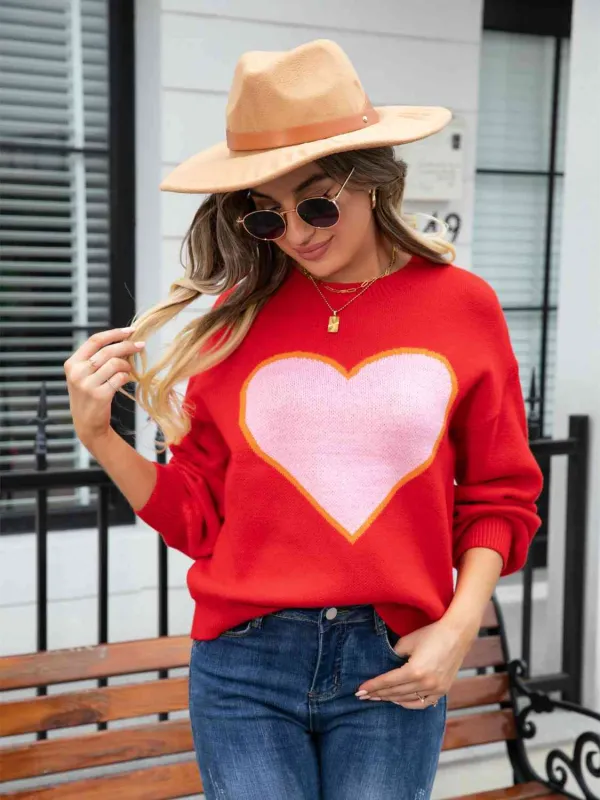 Heart Graphic Round Neck Sweater sold by Unique Kulture