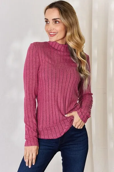 Basic Bae Full Size Ribbed Mock Neck Long Sleeve T-Shirt sold by Unique Kulture