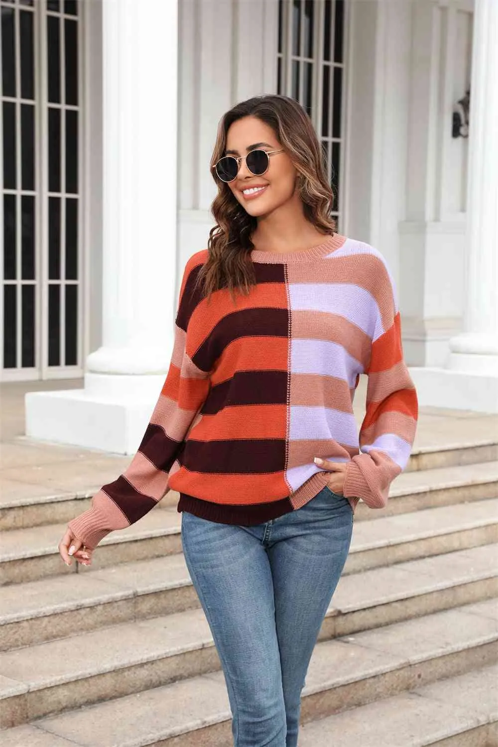Round Neck Long Sleeve Color Block Dropped Shoulder Pullover Sweater sold by Unique Kulture product image thumbnail 5