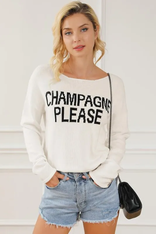 CHAMPAGNE PLEASE Long Sleeve Slit Sweater made by Trendsi