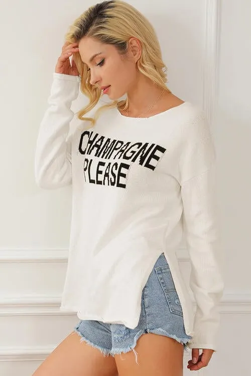 CHAMPAGNE PLEASE Long Sleeve Slit Sweater sold by Unique Kulture product image thumbnail 5