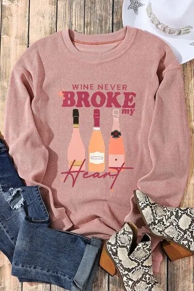 WINE NEVER BROKE MY HEART Round Neck Sweatshirt sold by Unique Kulture product image thumbnail 2