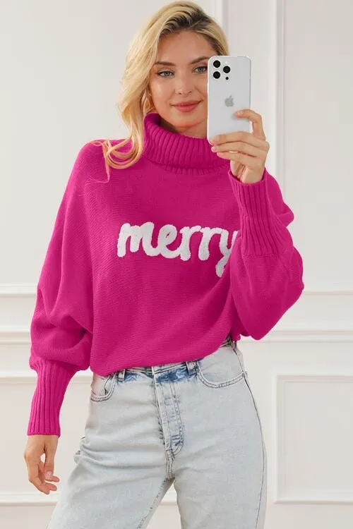 Merry Letter Embroidered High Neck Sweater sold by Unique Kulture product image thumbnail 2