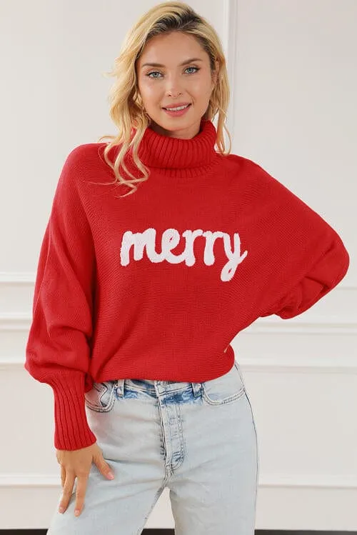 Merry Letter Embroidered High Neck Sweater sold by Unique Kulture product image thumbnail 4