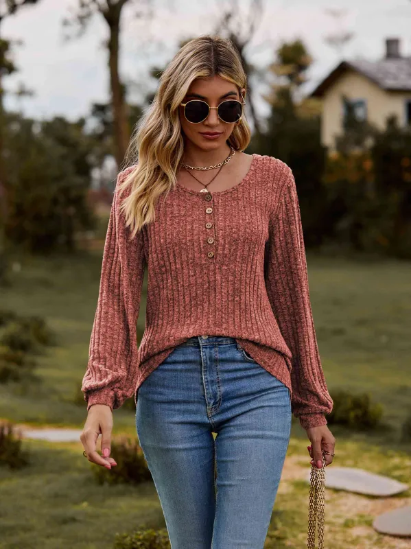 Round Neck Button-Down Long Sleeve Tee sold by Unique Kulture