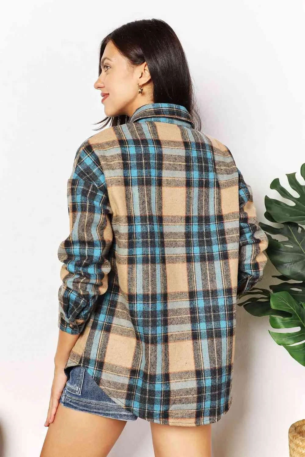 Double Take Plaid Curved Hem Shirt Jacket with Breast Pockets sold by Unique Kulture product image thumbnail 3
