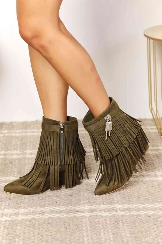 Legend Women's Tassel Wedge Heel Ankle Booties made by Trendsi