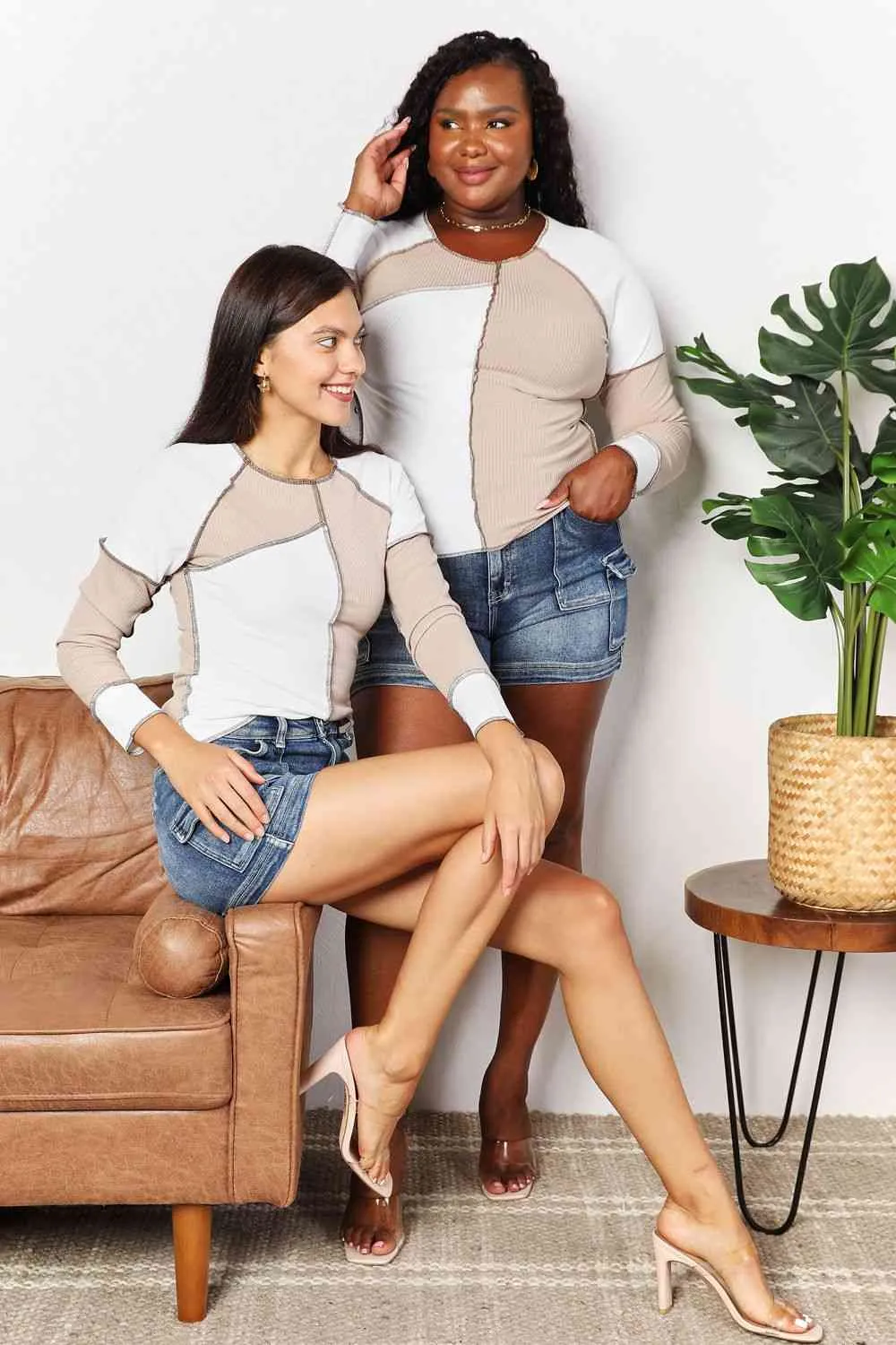 Double Take Color Block Exposed Seam Top sold by Unique Kulture