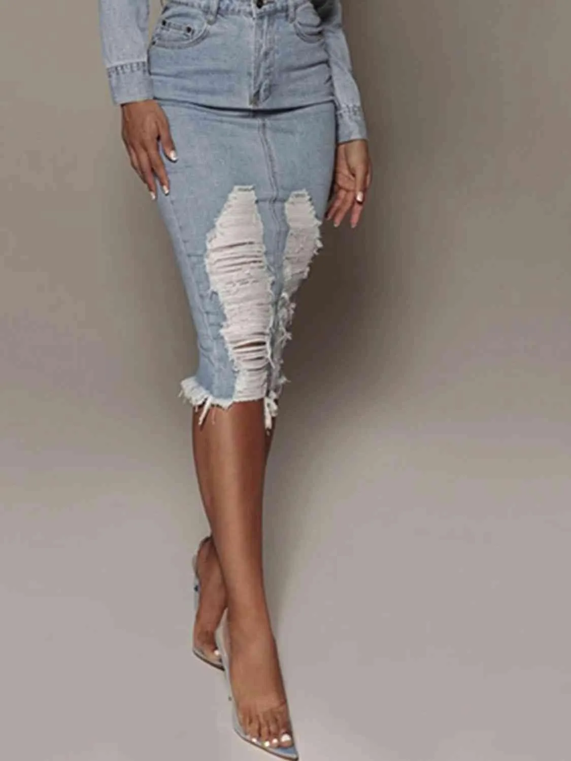 Distressed Slit Denim Skirt sold by Unique Kulture product image thumbnail 3