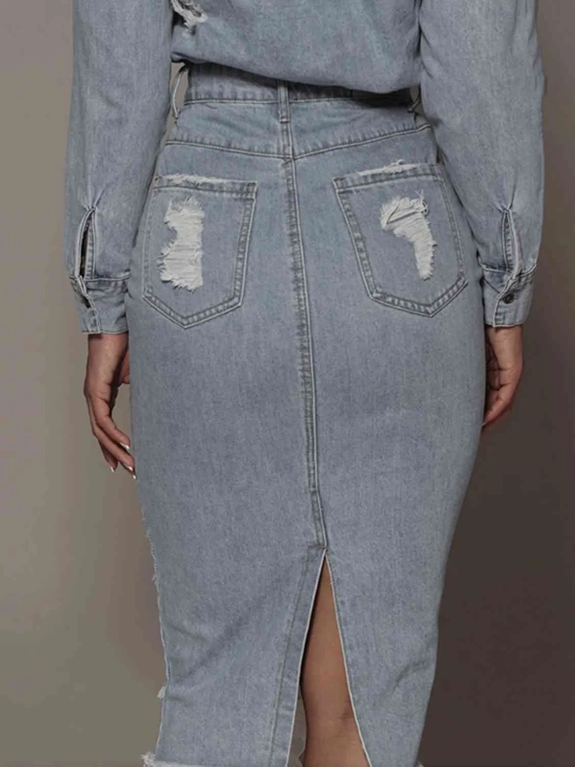 Distressed Slit Denim Skirt sold by Unique Kulture product image thumbnail 2