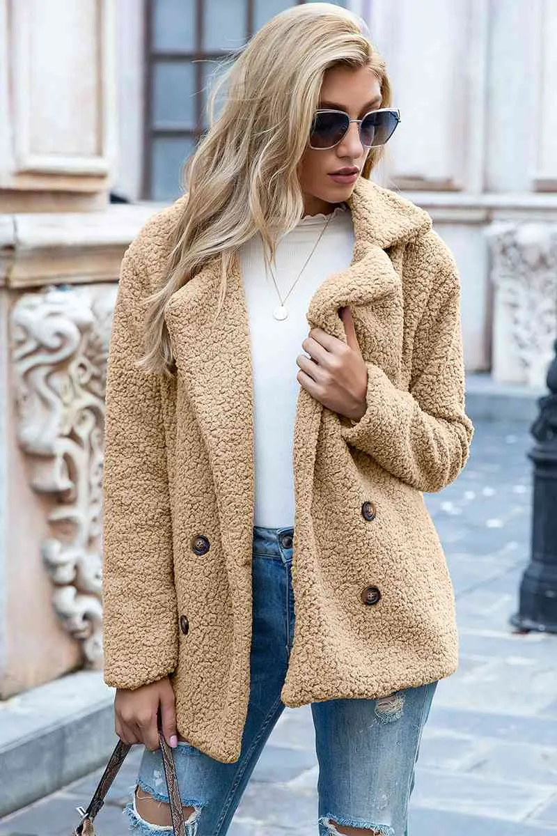 Full Size Lapel Collar Sherpa Coat sold by Unique Kulture