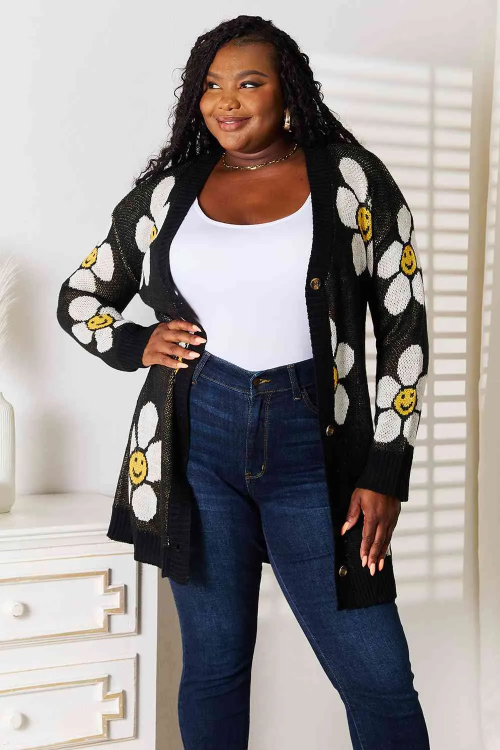 Double Take Floral Button Down Longline Cardigan sold by Unique Kulture product image thumbnail 2