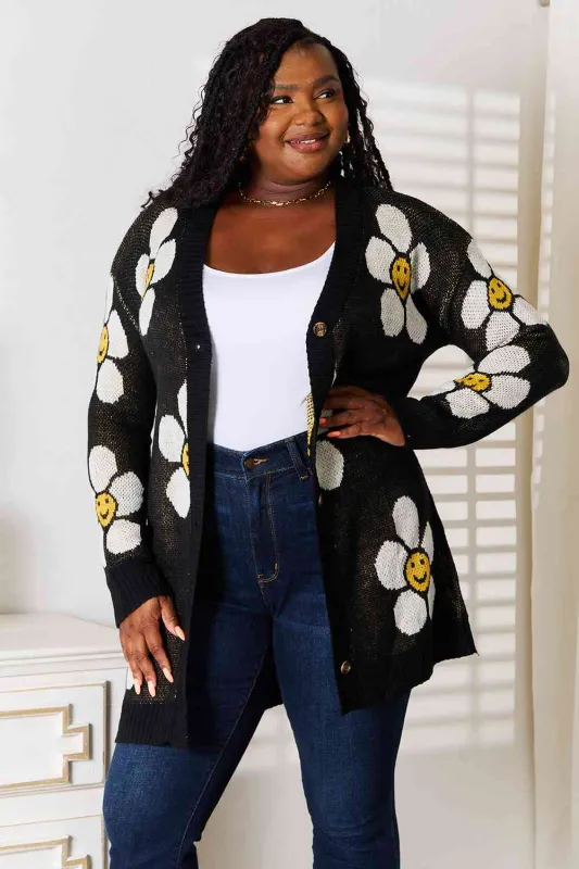 Double Take Floral Button Down Longline Cardigan sold by Unique Kulture