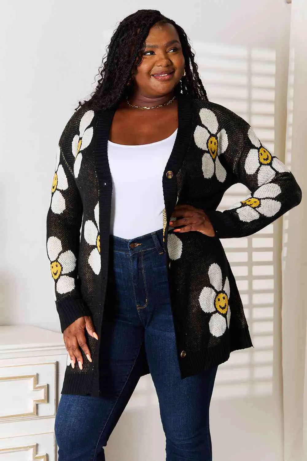 Double Take Floral Button Down Longline Cardigan sold by Unique Kulture