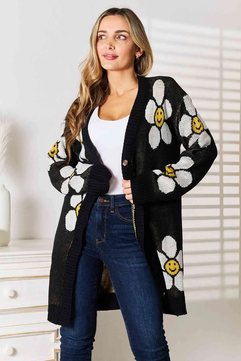 Double Take Floral Button Down Longline Cardigan sold by Unique Kulture product image thumbnail 5