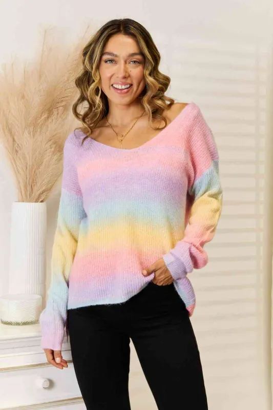 Gradient V-Neck Sweater made by Trendsi