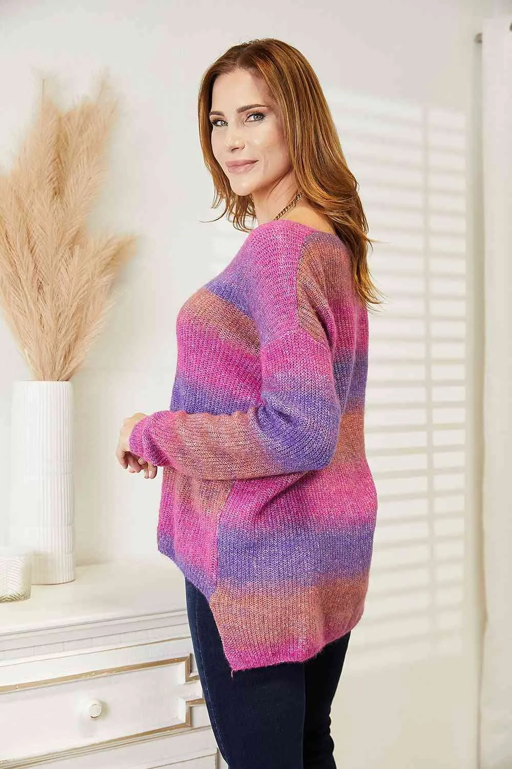 Double Take Multicolored Rib-Knit V-Neck Knit Pullover sold by Unique Kulture product image thumbnail 5