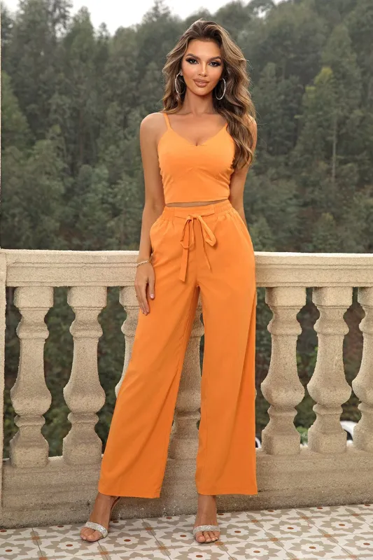 Cami and Tied Straight Leg Pants Set sold by Unique Kulture