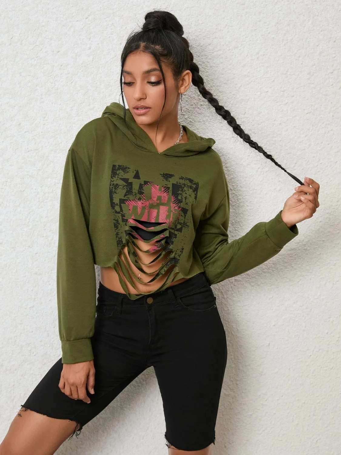Cutout Long Sleeve Hoodie sold by Unique Kulture