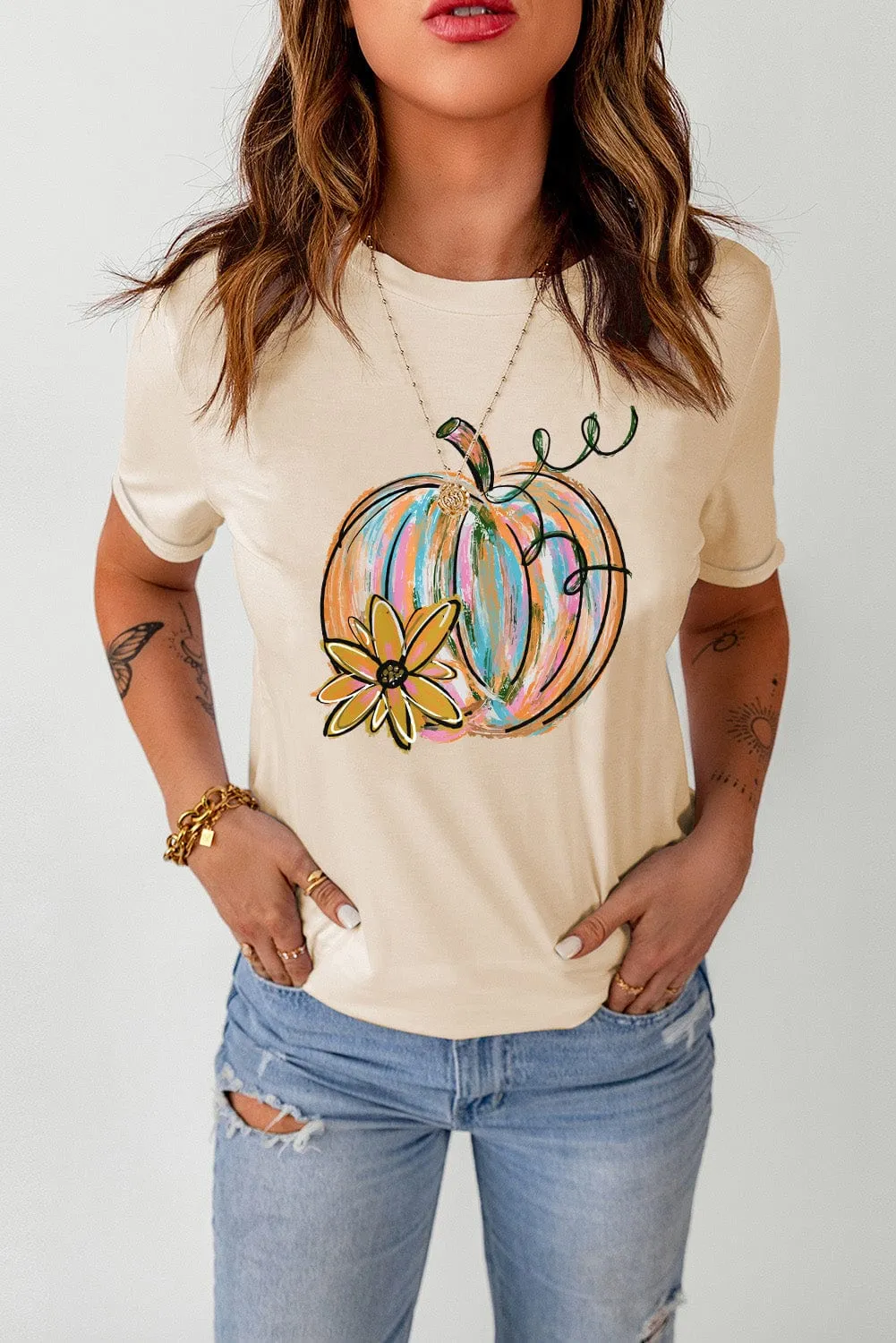 Pumpkin Graphic Round Neck T-Shirt sold by Unique Kulture product image thumbnail 3