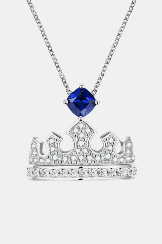 Zircon Lab-Grown Sapphire Crown Shape Pendant Necklace sold by Unique Kulture