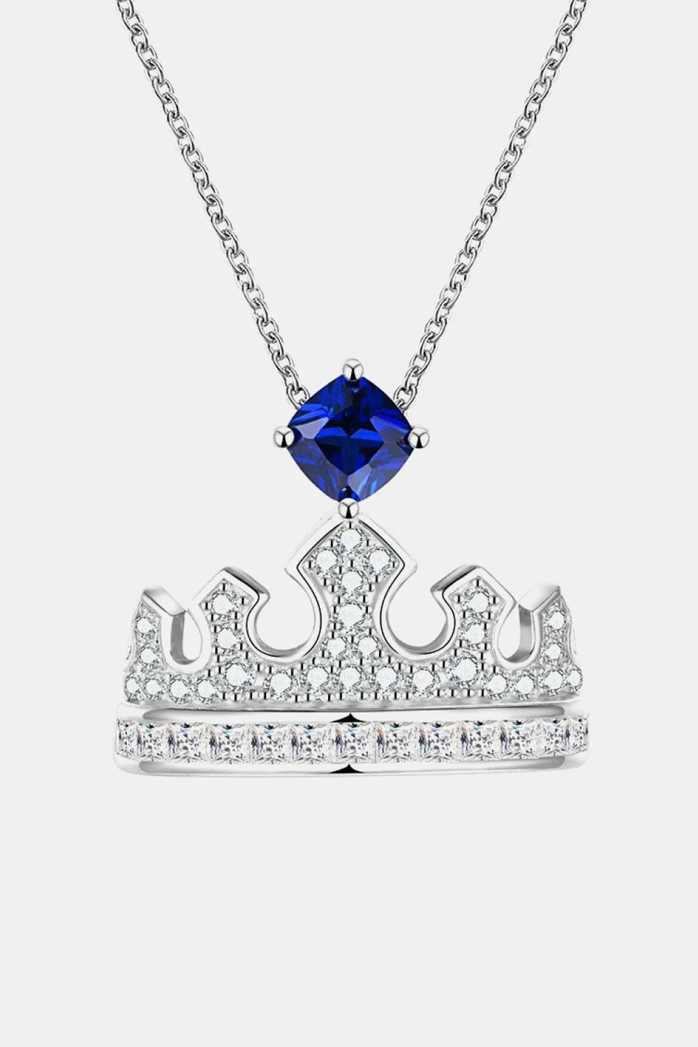 Zircon Lab-Grown Sapphire Crown Shape Pendant Necklace sold by Unique Kulture