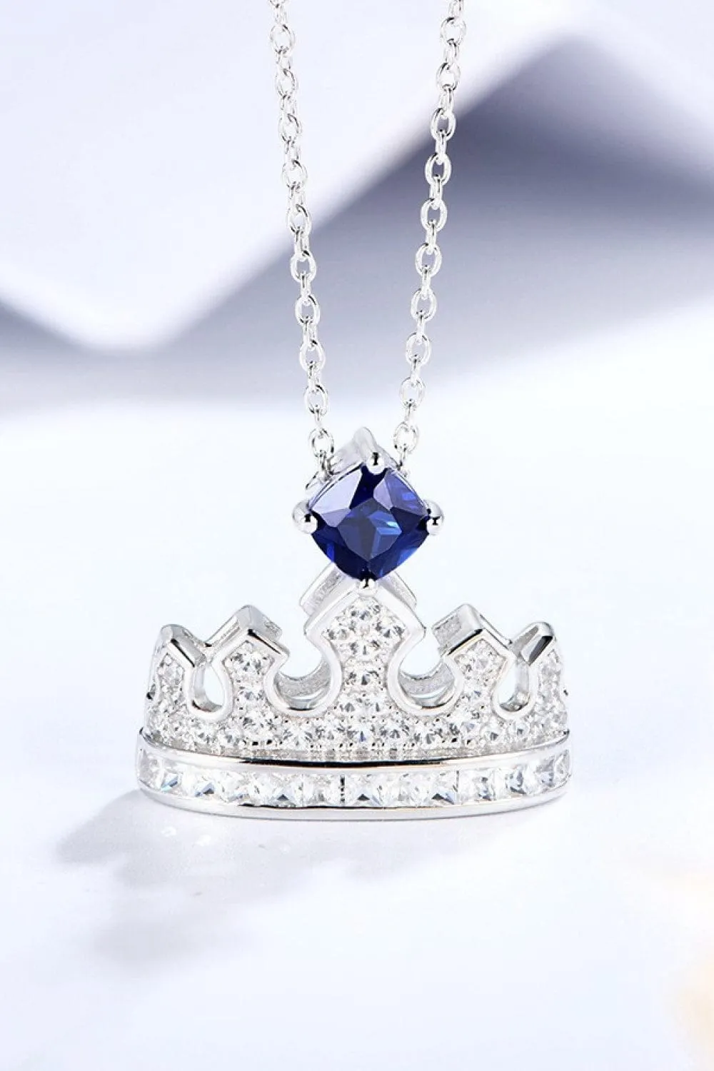 Zircon Lab-Grown Sapphire Crown Shape Pendant Necklace sold by Unique Kulture product image thumbnail 2