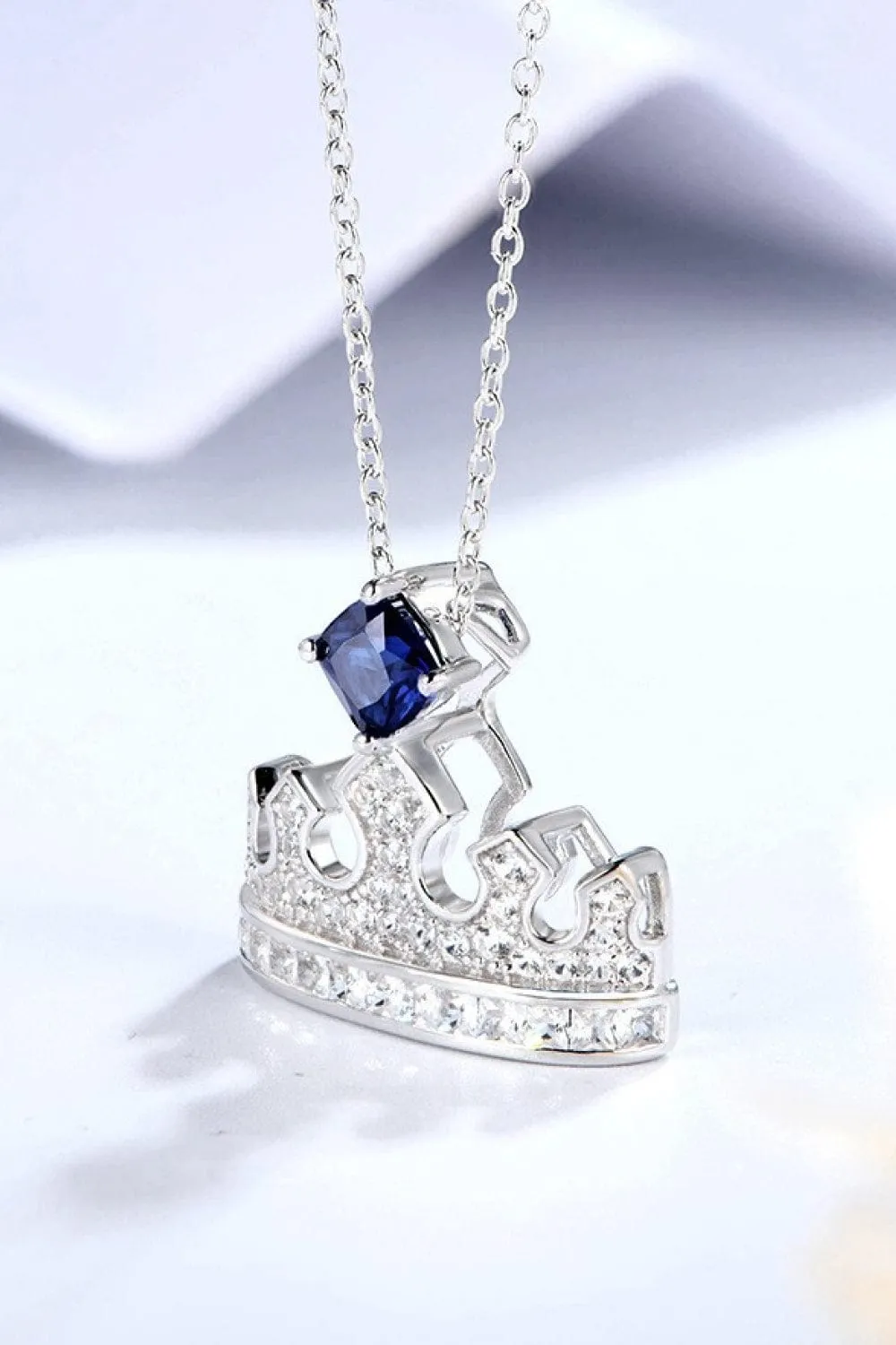 Zircon Lab-Grown Sapphire Crown Shape Pendant Necklace sold by Unique Kulture product image thumbnail 3