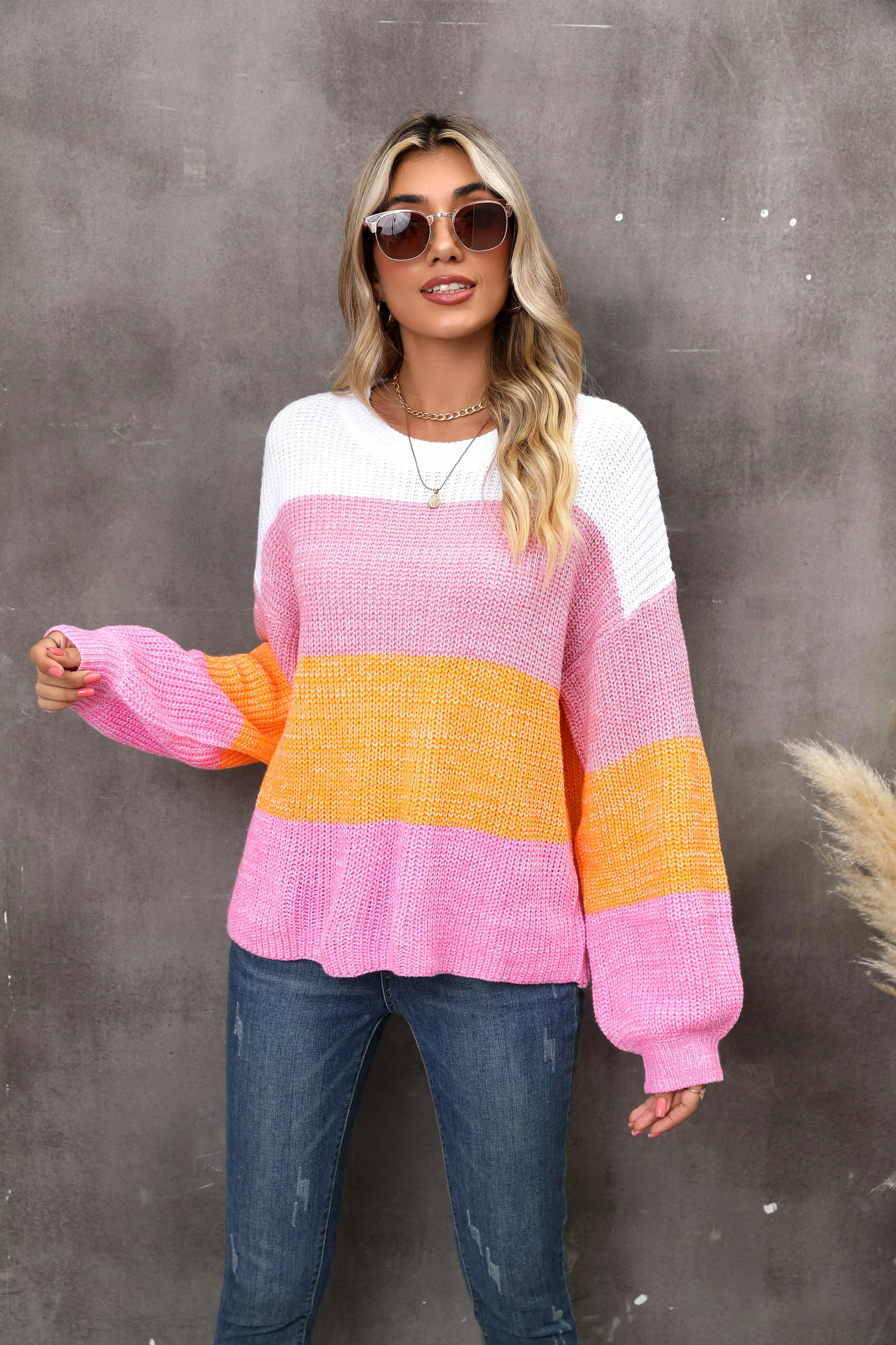 Color Block Round Neck Dropped Shoulder Sweater sold by Unique Kulture product image thumbnail 4