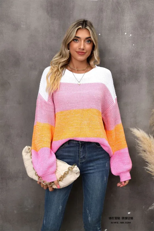 Color Block Round Neck Dropped Shoulder Sweater sold by Unique Kulture