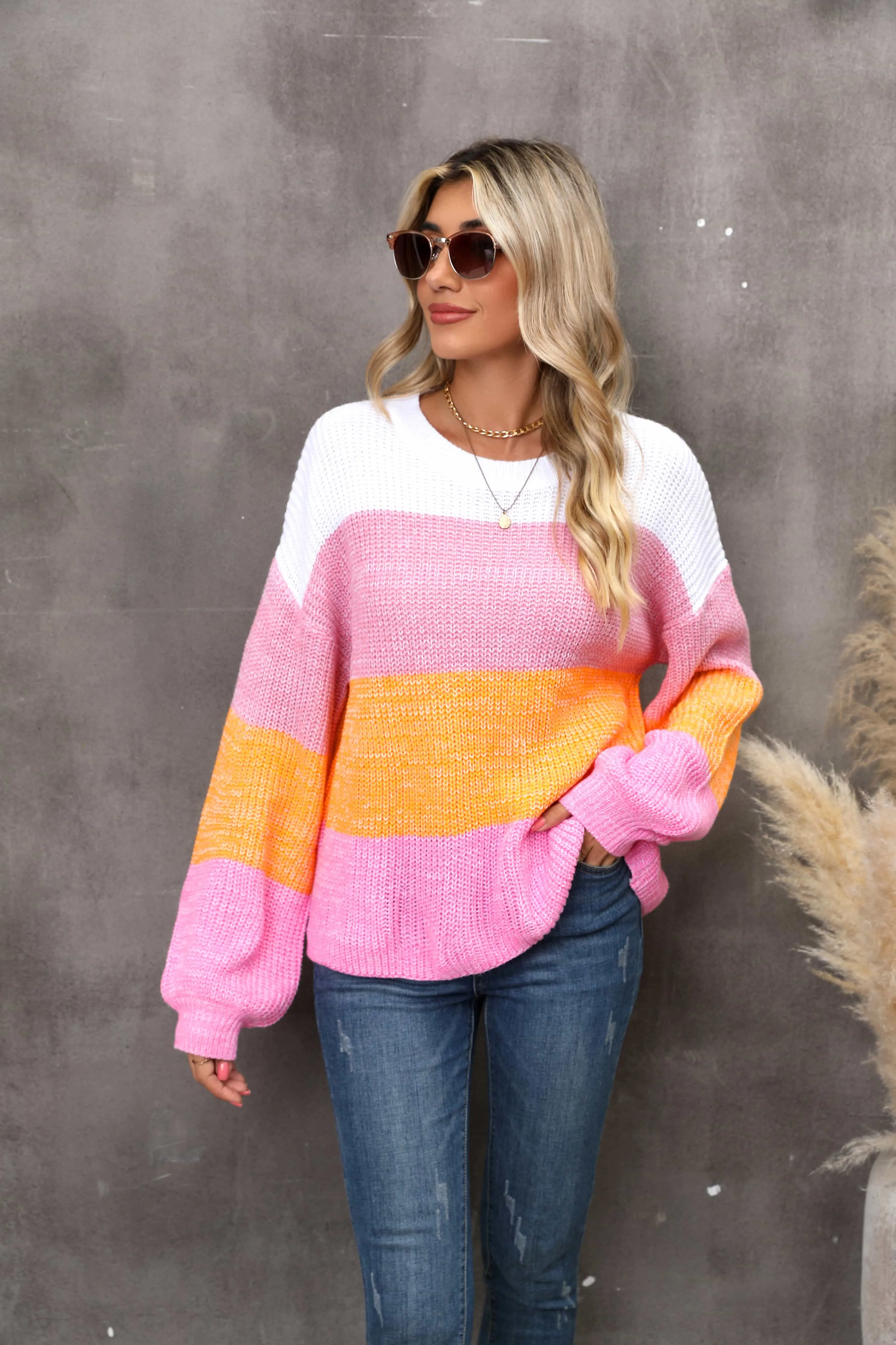 Color Block Round Neck Dropped Shoulder Sweater sold by Unique Kulture product image thumbnail 3