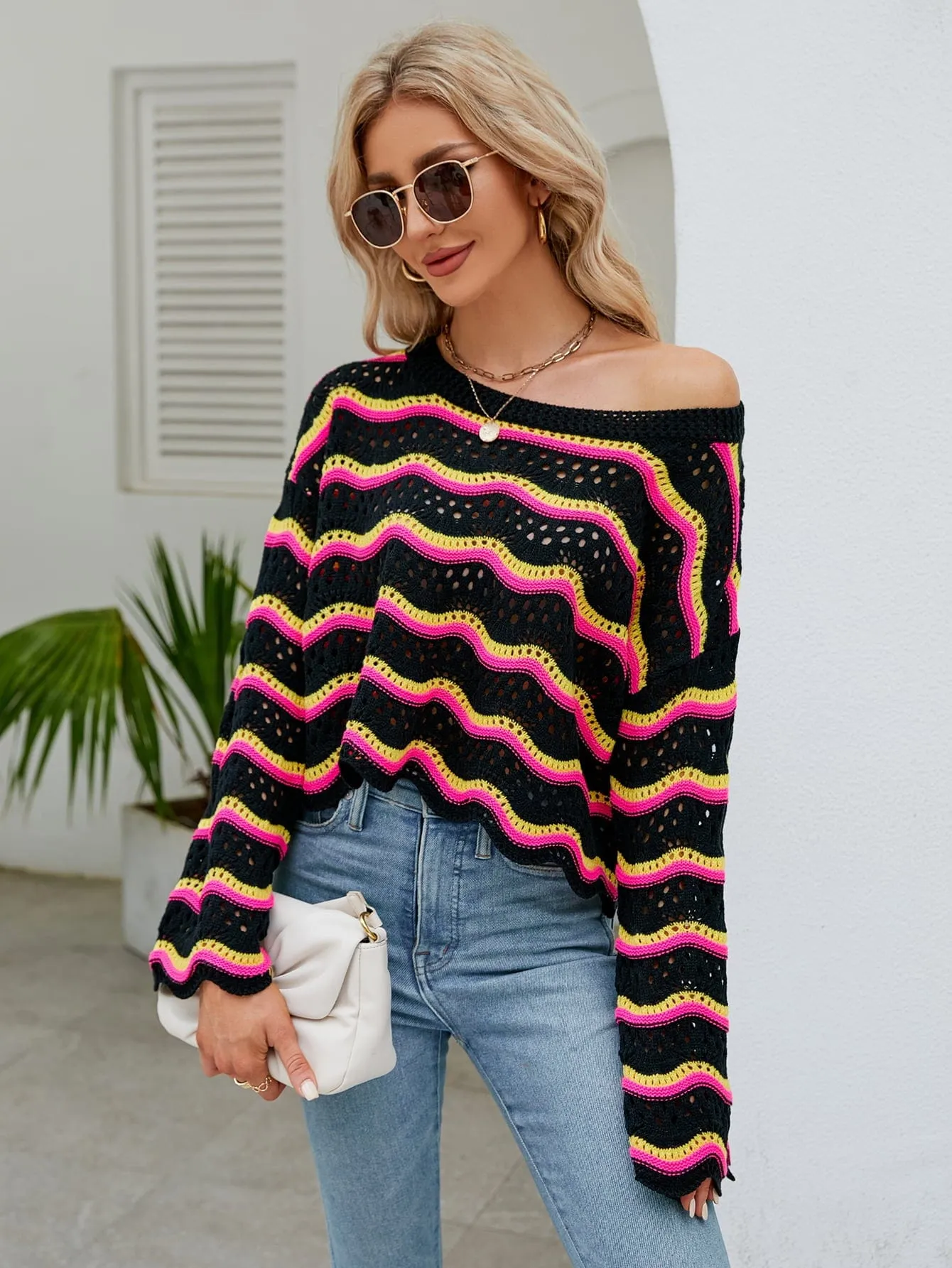 Round Neck Openwork Flare Sleeve Knit Top sold by Unique Kulture product image thumbnail 3