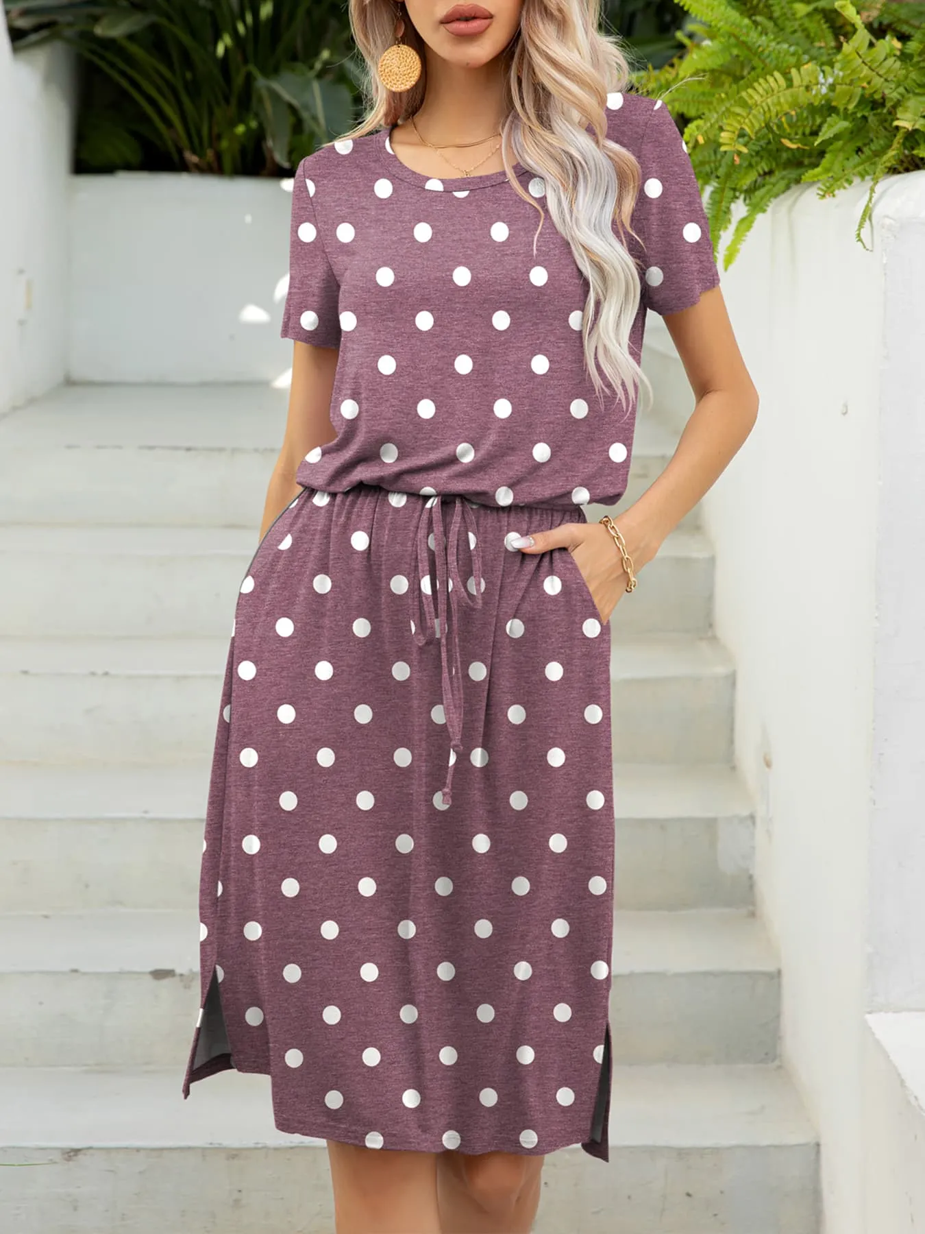 Round Neck Short Sleeve Slit Dress with Pockets sold by Unique Kulture product image thumbnail 5