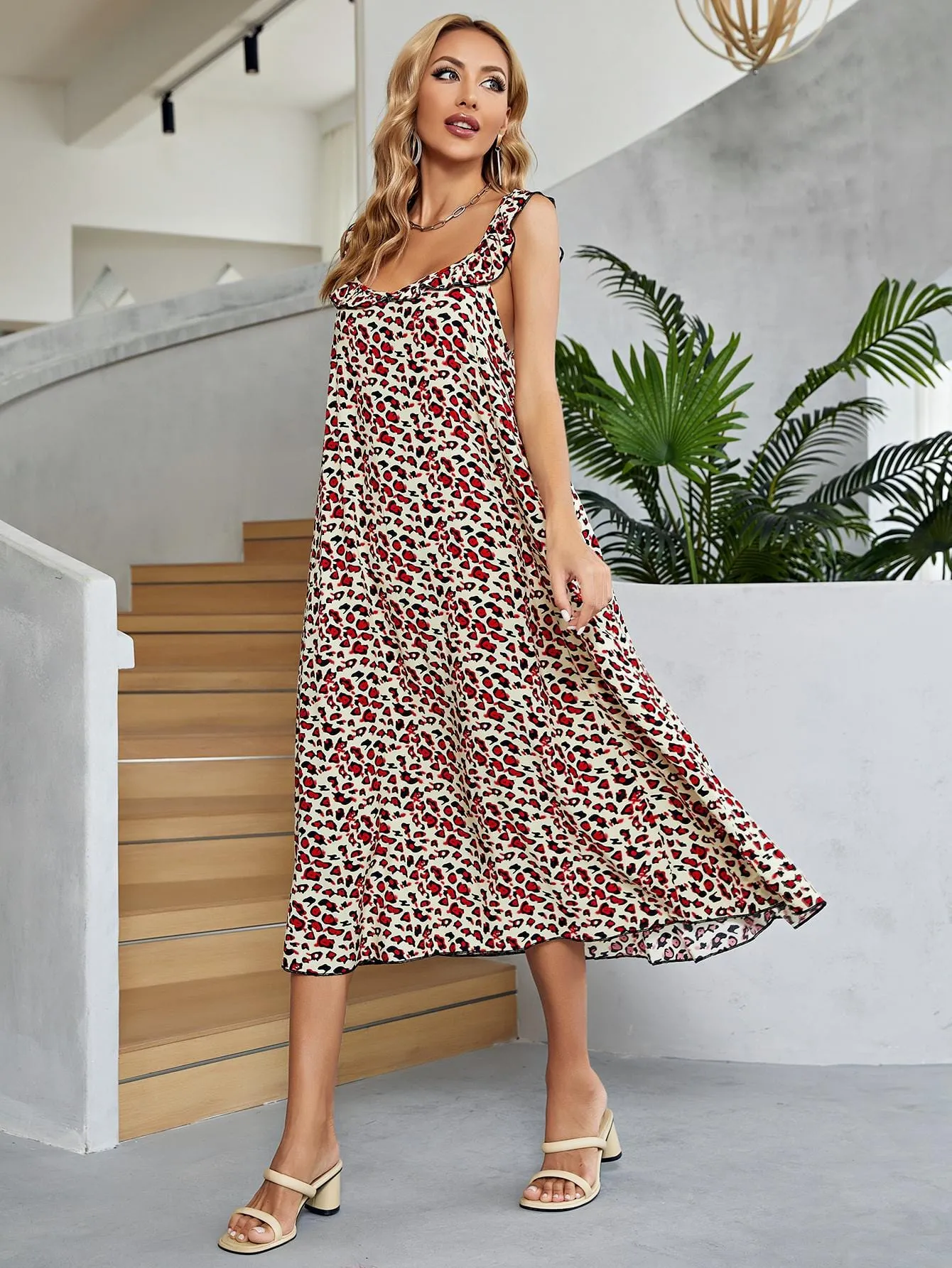 Printed Ruffled Sleeveless Midi Dress sold by Unique Kulture product image thumbnail 3