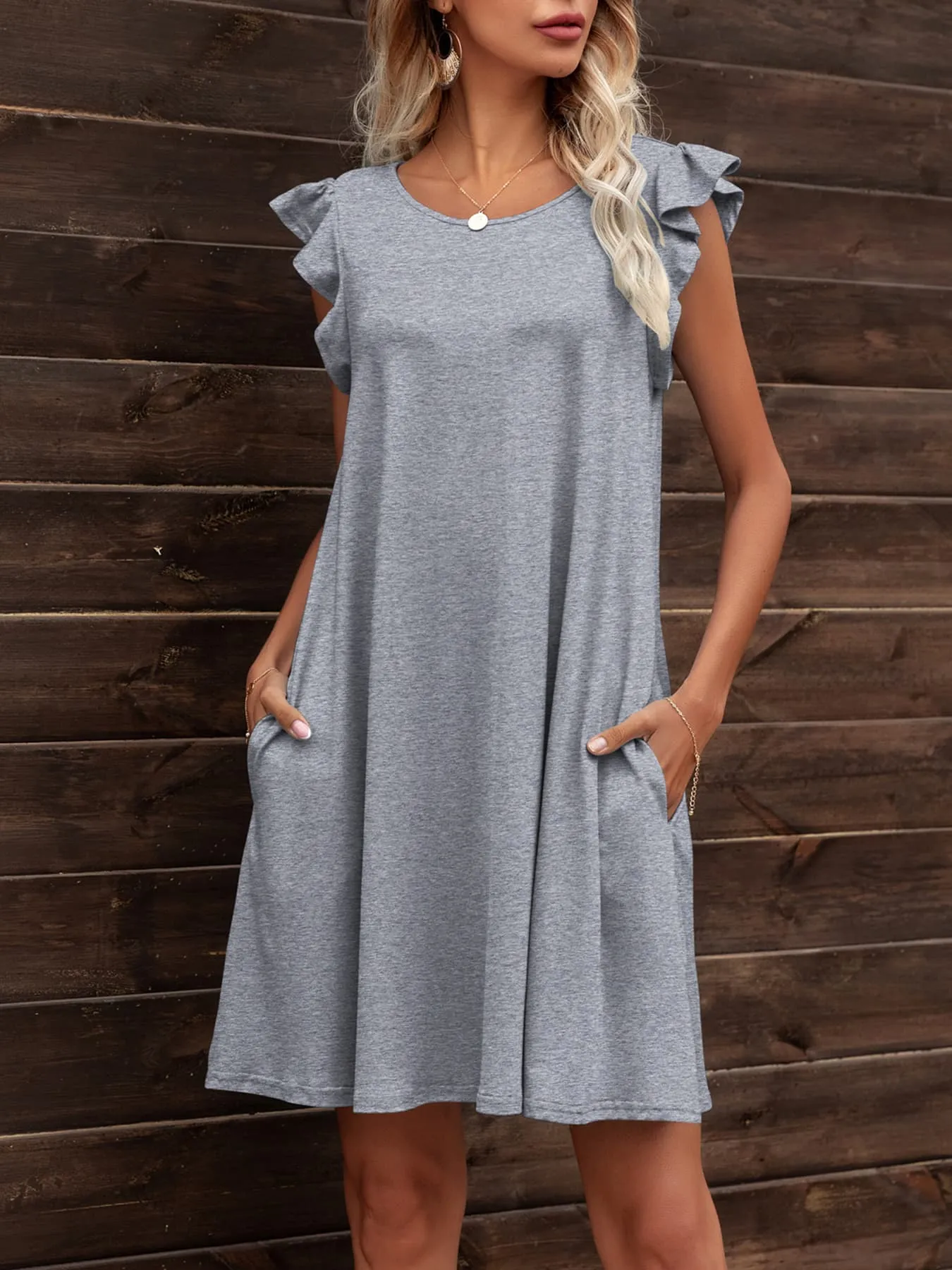 Round Neck Flutter Sleeve Dress with Pockets sold by Unique Kulture product image thumbnail 5
